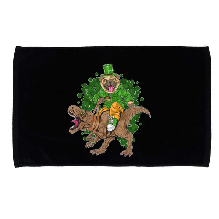 Funny St Patrick Pug On T-Rex Microfiber Hand Towel