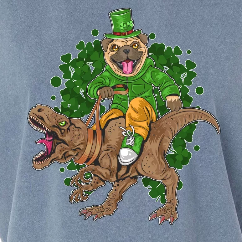 Funny St Patrick Pug On T-Rex Garment-Dyed Women's Muscle Tee