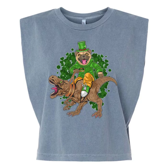 Funny St Patrick Pug On T-Rex Garment-Dyed Women's Muscle Tee