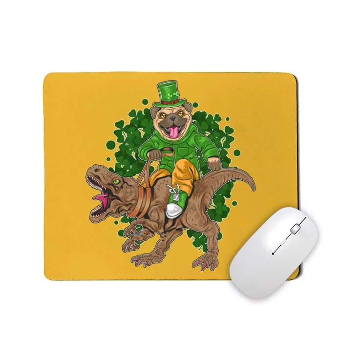 Funny St Patrick Pug On T-Rex Mousepad