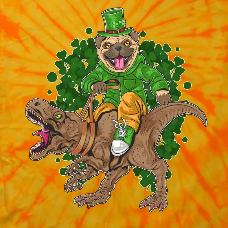 Funny St Patrick Pug On T-Rex Tie-Dye T-Shirt