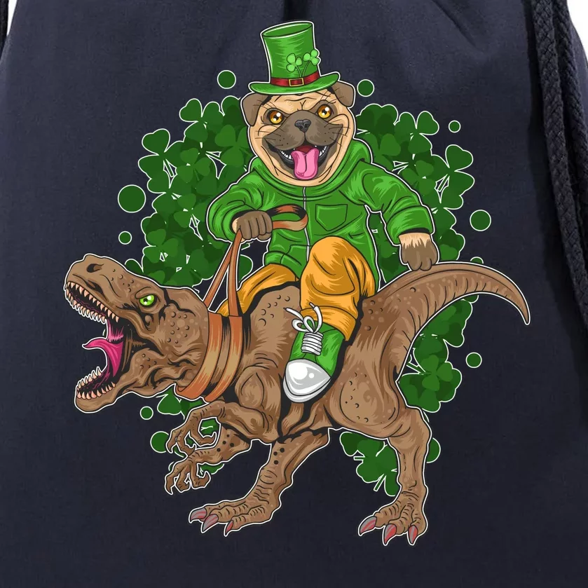 Funny St Patrick Pug On T-Rex Drawstring Bag