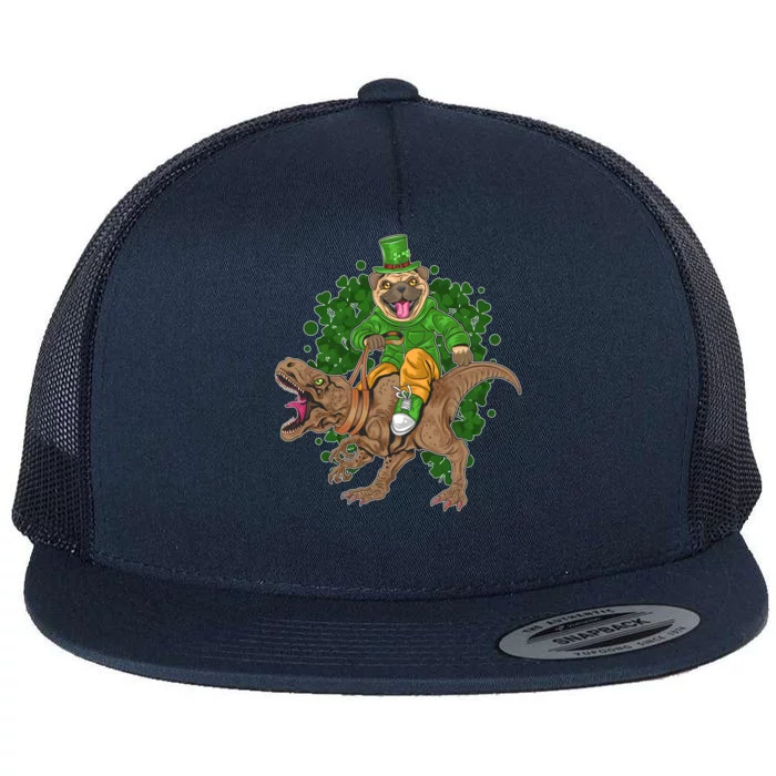 Funny St Patrick Pug On T-Rex Flat Bill Trucker Hat