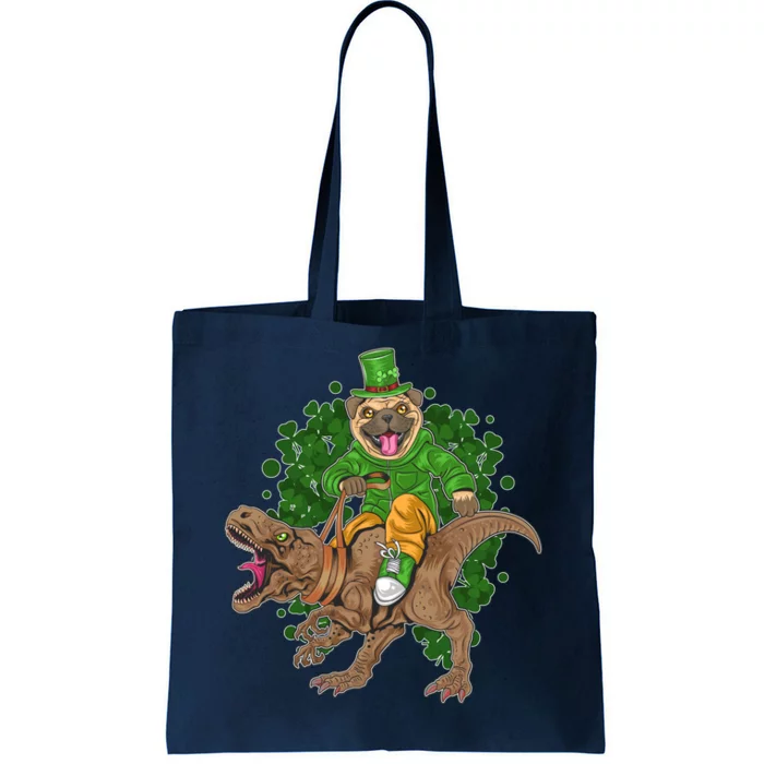 Funny St Patrick Pug On T-Rex Tote Bag