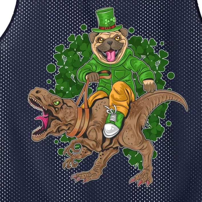 Funny St Patrick Pug On T-Rex Mesh Reversible Basketball Jersey Tank