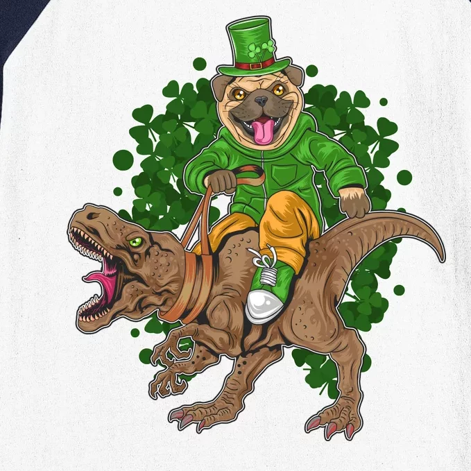 Funny St Patrick Pug On T-Rex Baseball Sleeve Shirt