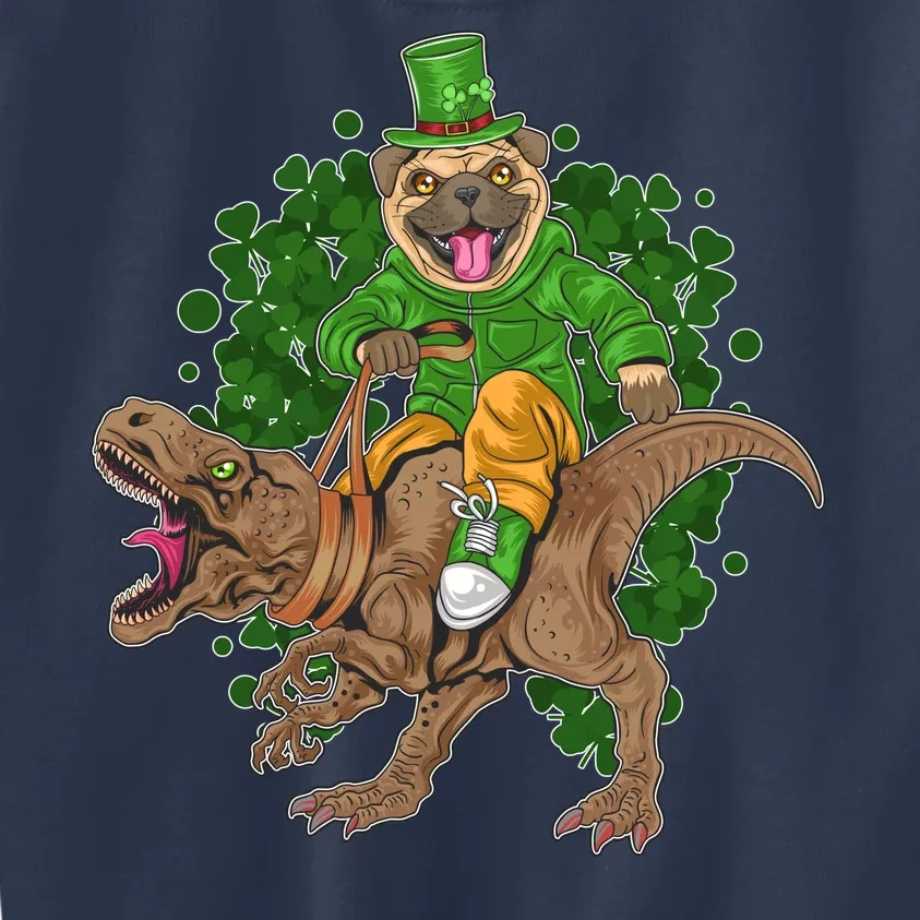 Funny St Patrick Pug On T-Rex Kids Sweatshirt