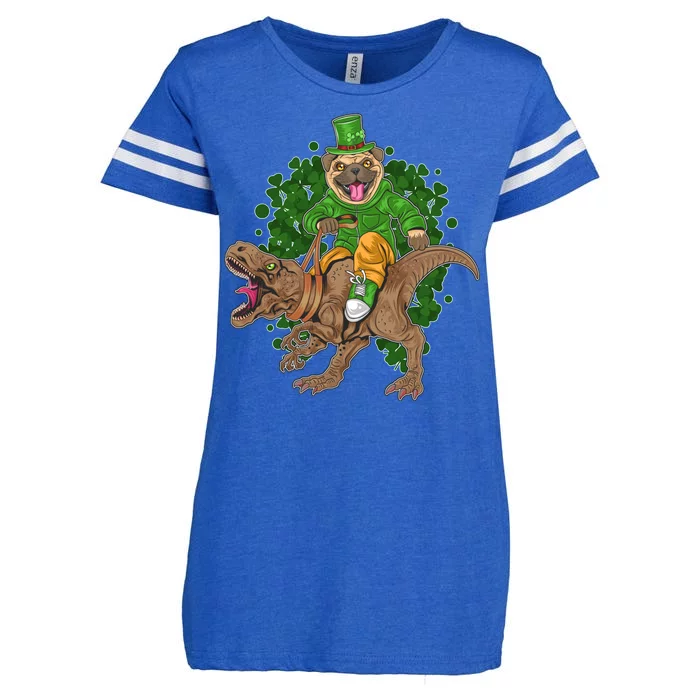 Funny St Patrick Pug On T-Rex Enza Ladies Jersey Football T-Shirt