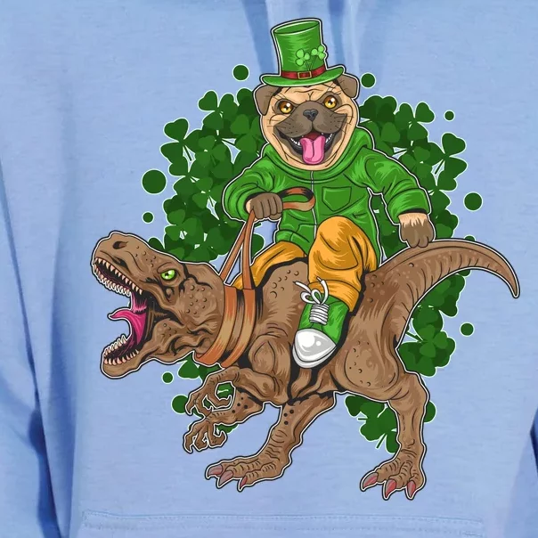 Funny St Patrick Pug On T-Rex Unisex Surf Hoodie