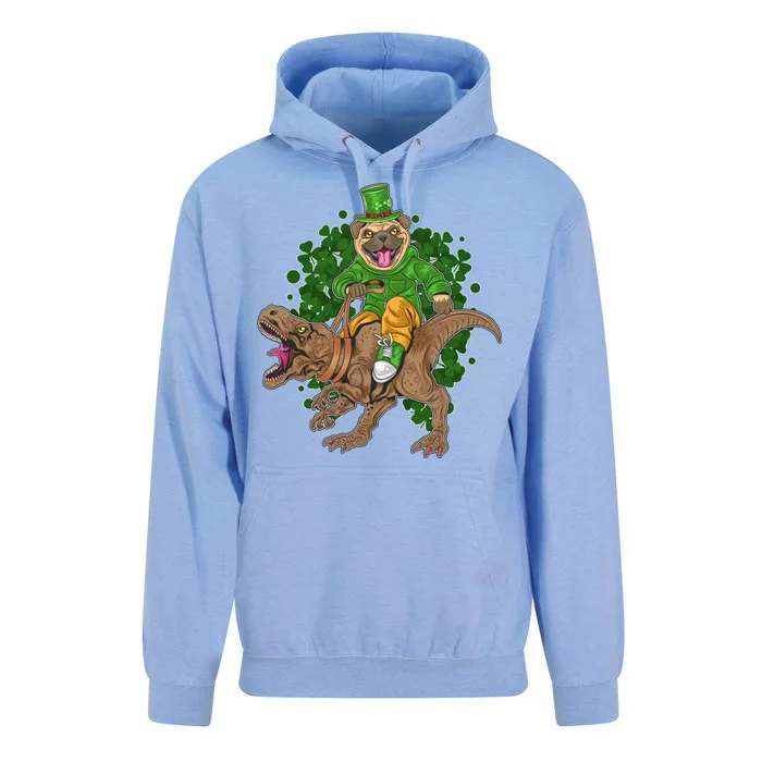 Funny St Patrick Pug On T-Rex Unisex Surf Hoodie