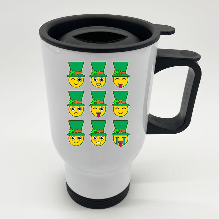 Funny St Patrick's Day Irish Emojis Front & Back Stainless Steel Travel Mug