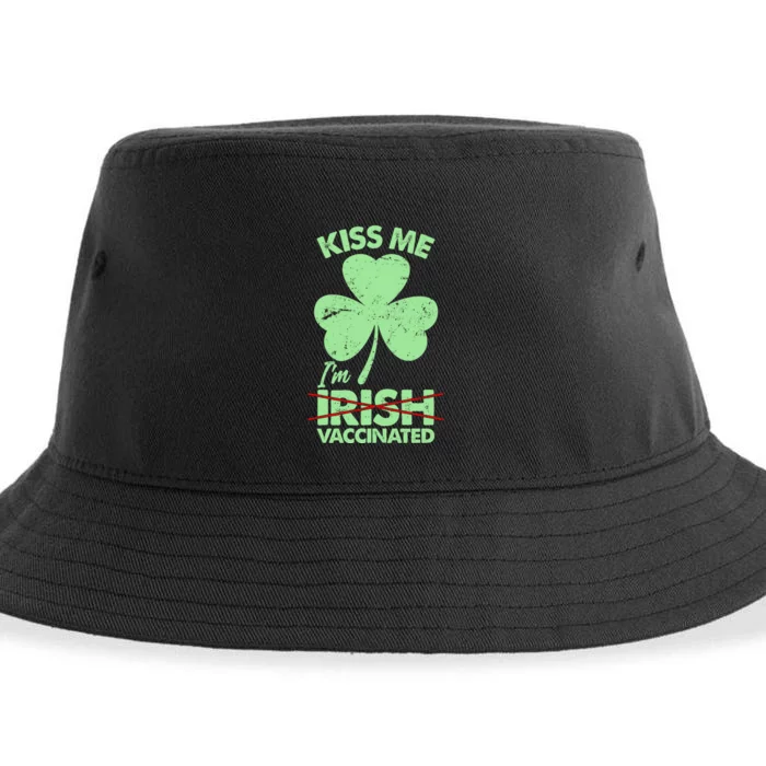 Funny St Patrick's Day Kiss Me I'm Irish Vaccinated Sustainable Bucket Hat