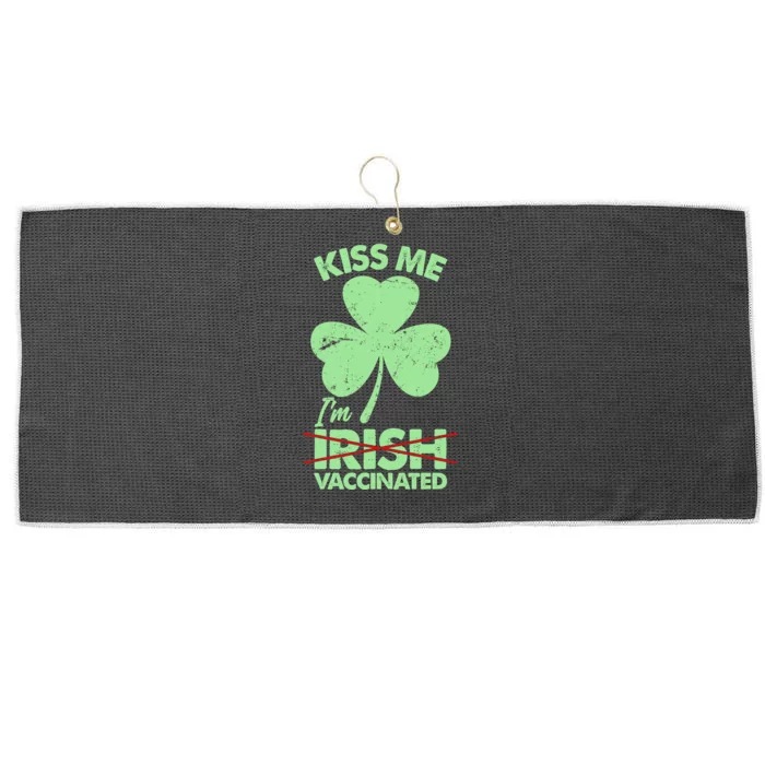 Funny St Patrick's Day Kiss Me I'm Irish Vaccinated Large Microfiber Waffle Golf Towel