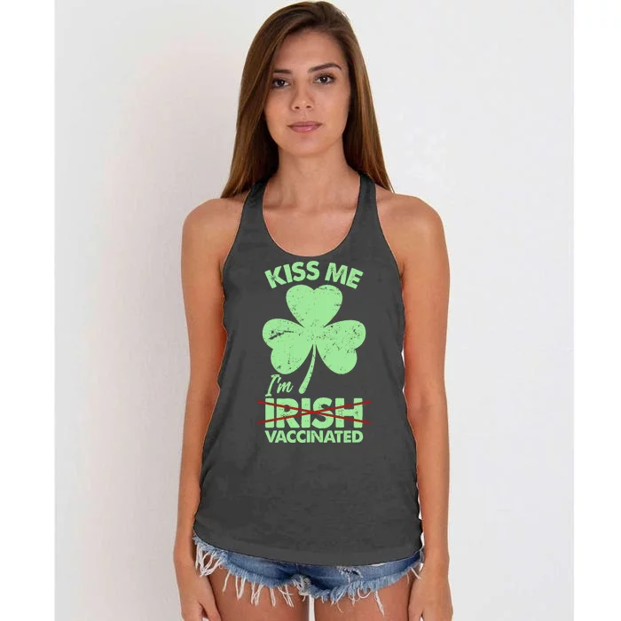 Funny St Patrick's Day Kiss Me I'm Irish Vaccinated Women's Knotted Racerback Tank