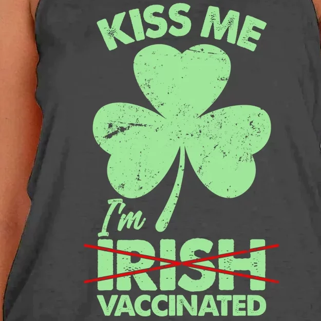 Funny St Patrick's Day Kiss Me I'm Irish Vaccinated Women's Knotted Racerback Tank