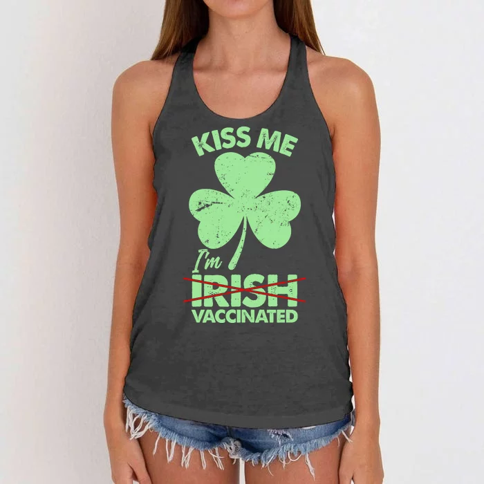 Funny St Patrick's Day Kiss Me I'm Irish Vaccinated Women's Knotted Racerback Tank