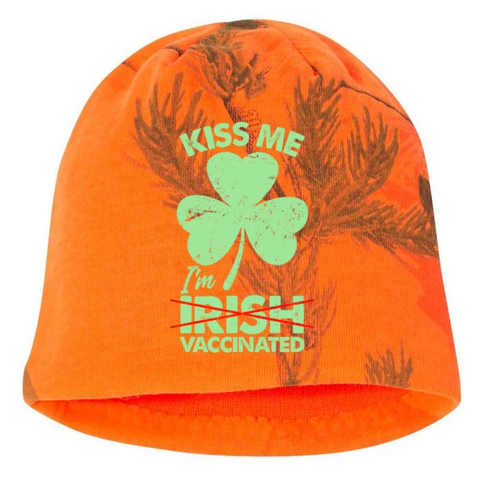 Funny St Patrick's Day Kiss Me I'm Irish Vaccinated Kati - Camo Knit Beanie