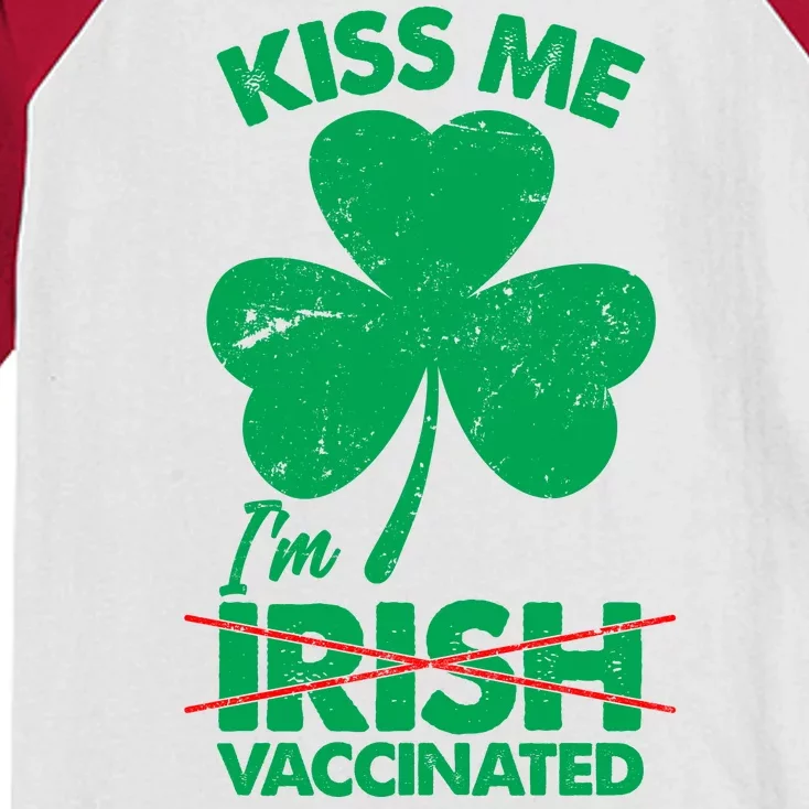 Funny St Patrick's Day Kiss Me I'm Irish Vaccinated Kids Colorblock Raglan Jersey