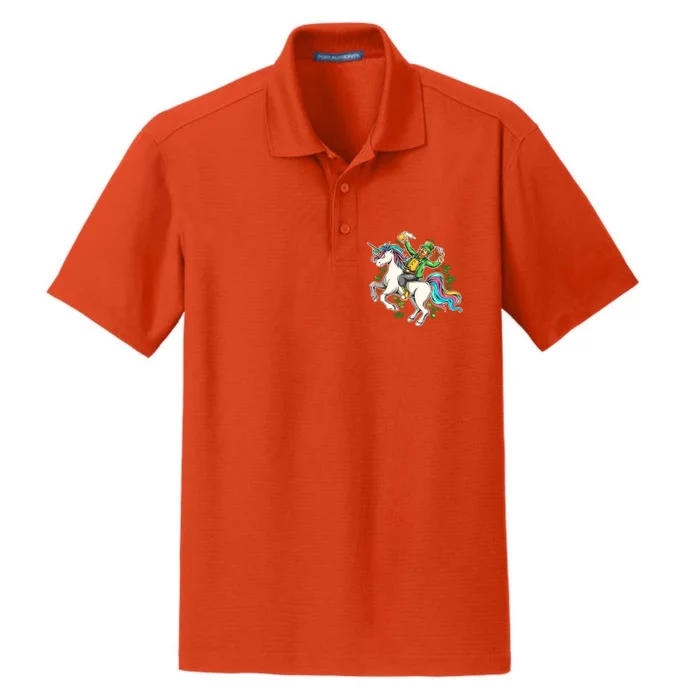 Funny St Patrick's Day Leprechaun Riding Unicorn Dry Zone Grid Performance Polo