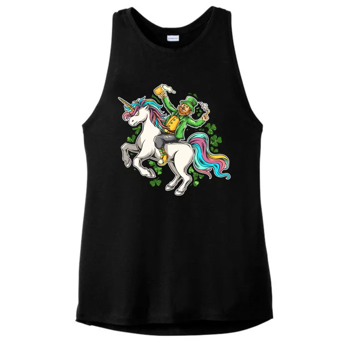 Funny St Patrick's Day Leprechaun Riding Unicorn Ladies Tri-Blend Wicking Tank