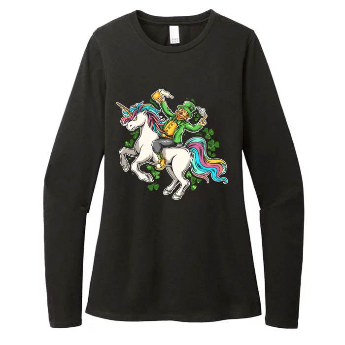 Funny St Patrick's Day Leprechaun Riding Unicorn Womens CVC Long Sleeve Shirt