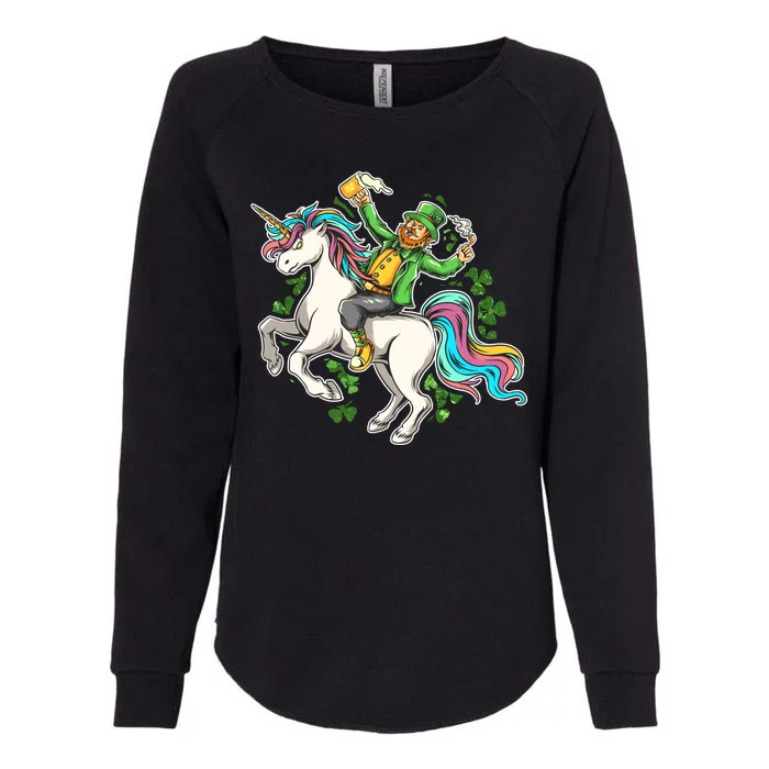 Funny St Patrick's Day Leprechaun Riding Unicorn Womens California Wash Sweatshirt