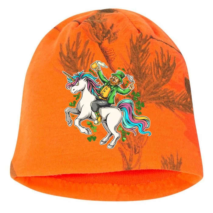 Funny St Patrick's Day Leprechaun Riding Unicorn Kati - Camo Knit Beanie