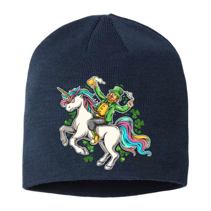 Funny St Patrick's Day Leprechaun Riding Unicorn 8 1/2in Sustainable Knit Beanie