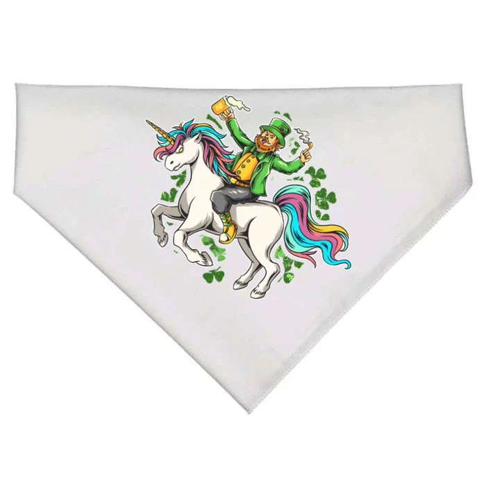 Funny St Patrick's Day Leprechaun Riding Unicorn USA-Made Doggie Bandana