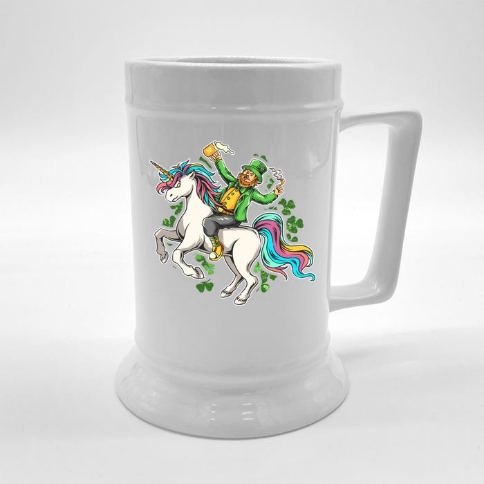 Funny St Patrick's Day Leprechaun Riding Unicorn Front & Back Beer Stein