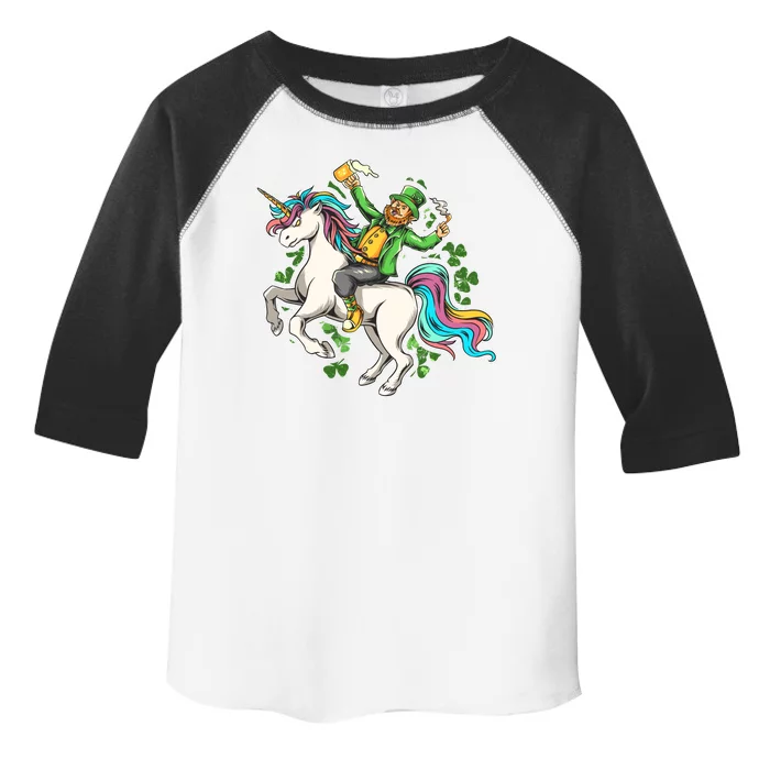 Funny St Patrick's Day Leprechaun Riding Unicorn Toddler Fine Jersey T-Shirt