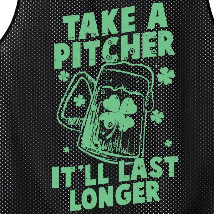 Funny St Patrick's Day Take A Pitcher It'll Last Longer Mesh Reversible Basketball Jersey Tank