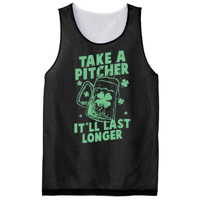 Funny St Patrick's Day Take A Pitcher It'll Last Longer Mesh Reversible Basketball Jersey Tank