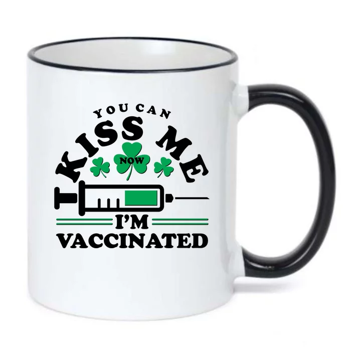 Funny St Patrick's Day You Can Kiss Me Now I'm Vaccinated Black Color Changing Mug