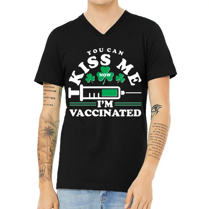 Funny St Patrick's Day You Can Kiss Me Now I'm Vaccinated V-Neck T-Shirt