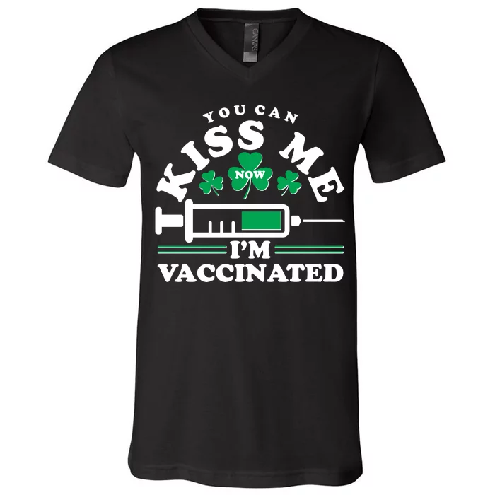 Funny St Patrick's Day You Can Kiss Me Now I'm Vaccinated V-Neck T-Shirt