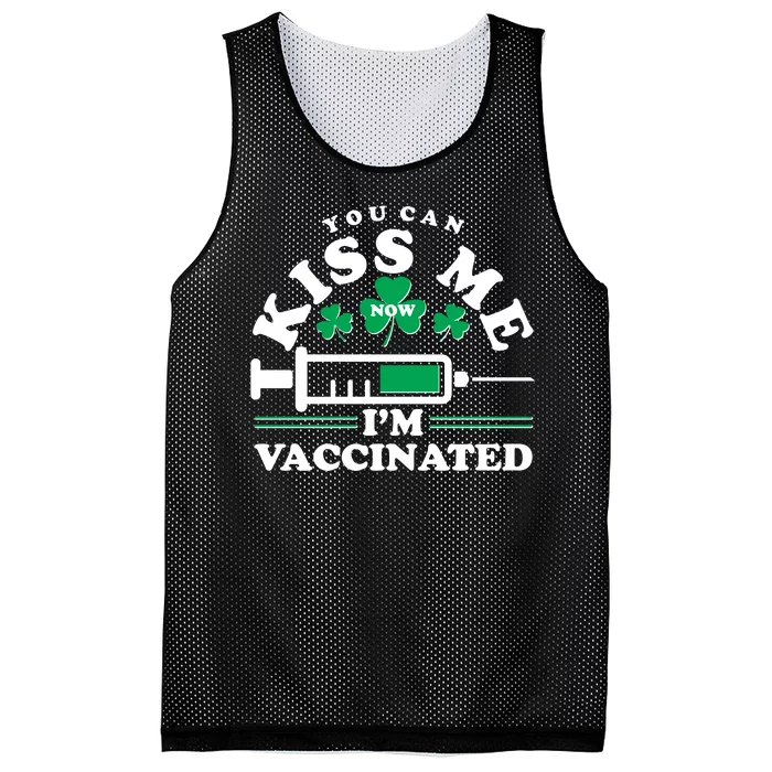 Funny St Patrick's Day You Can Kiss Me Now I'm Vaccinated Mesh Reversible Basketball Jersey Tank