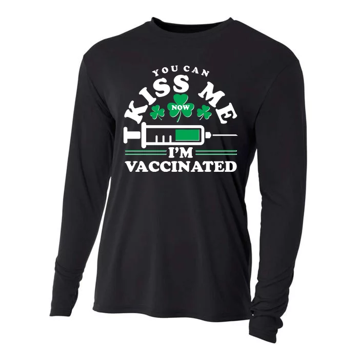 Funny St Patrick's Day You Can Kiss Me Now I'm Vaccinated Cooling Performance Long Sleeve Crew