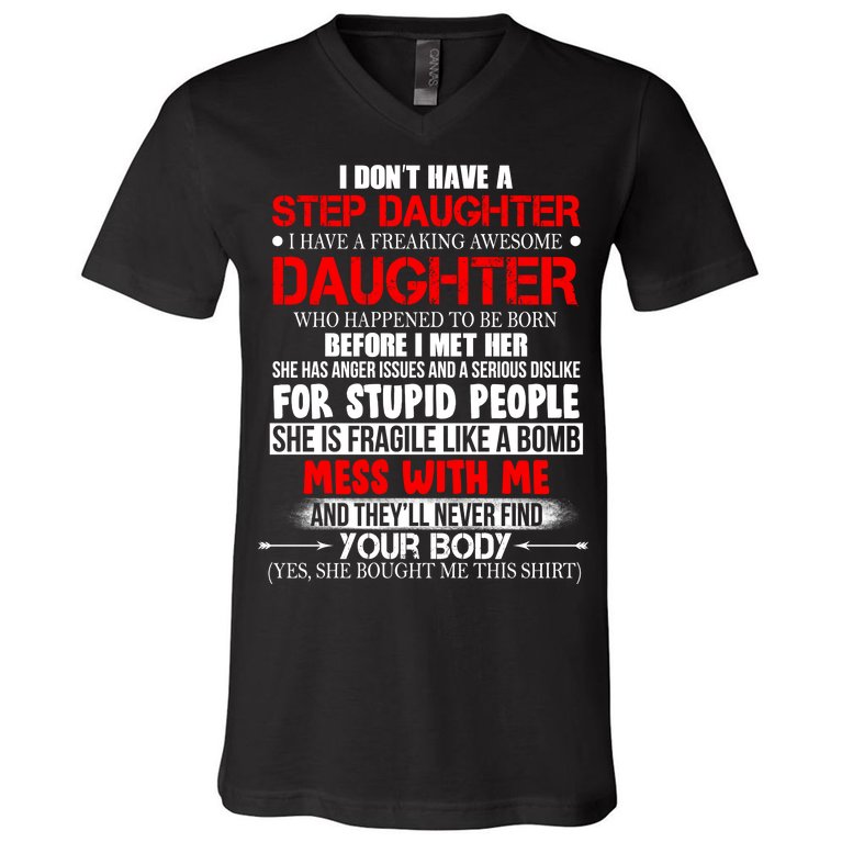 Funny Step Daughter Design For Dads And Moms V-Neck T-Shirt
