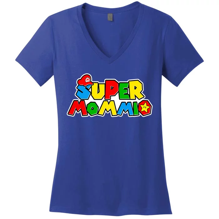 Funny Super Mommio Mother's Day Gamer Women's V-Neck T-Shirt