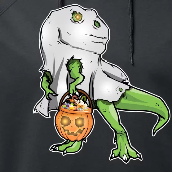 Funny T-Rex Ghost Pumpkin Candy Performance Fleece Hoodie