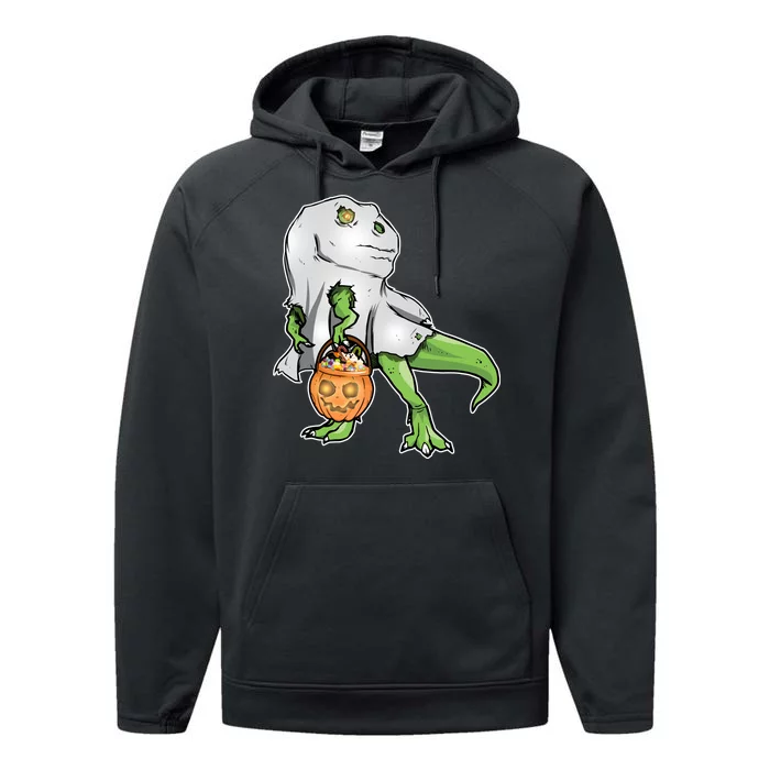 Funny T-Rex Ghost Pumpkin Candy Performance Fleece Hoodie