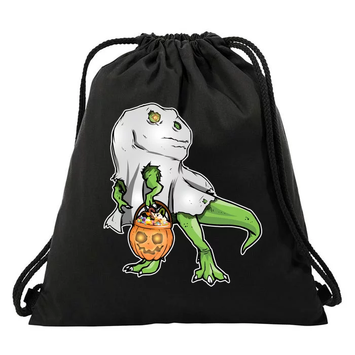 Funny T-Rex Ghost Pumpkin Candy Drawstring Bag