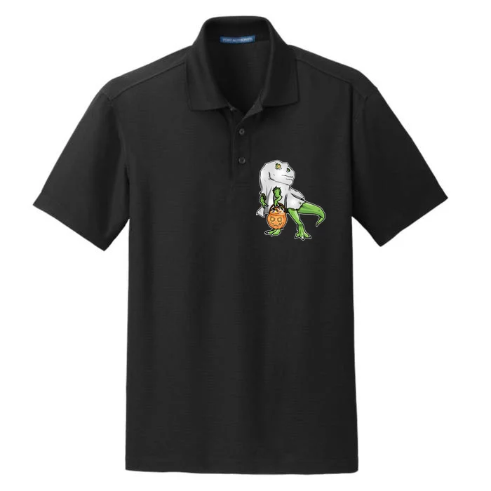 Funny T-Rex Ghost Pumpkin Candy Dry Zone Grid Performance Polo