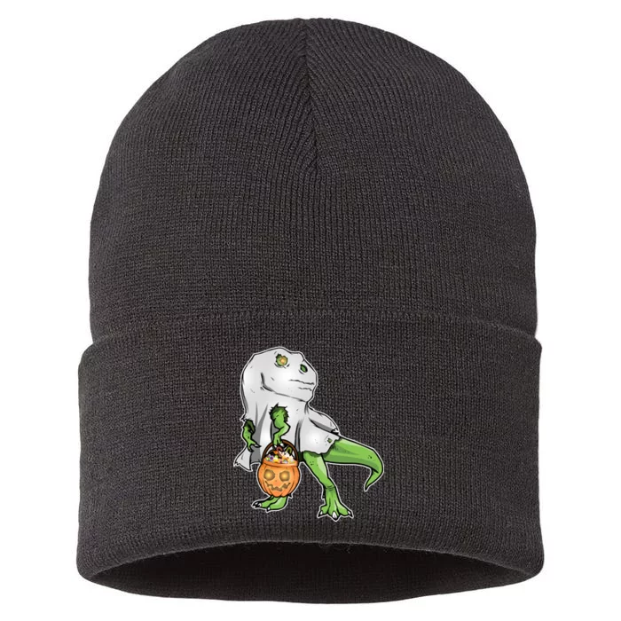 Funny T-Rex Ghost Pumpkin Candy Sustainable Knit Beanie