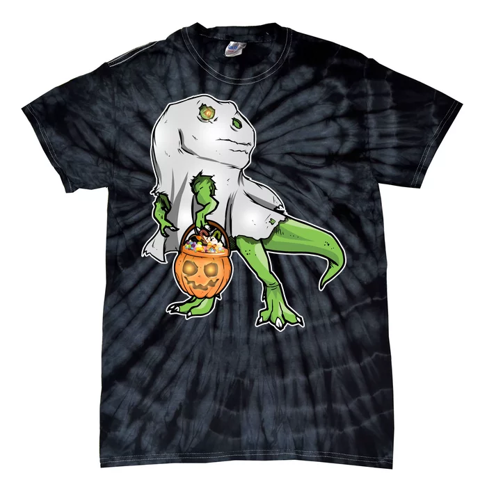 Funny T-Rex Ghost Pumpkin Candy Tie-Dye T-Shirt