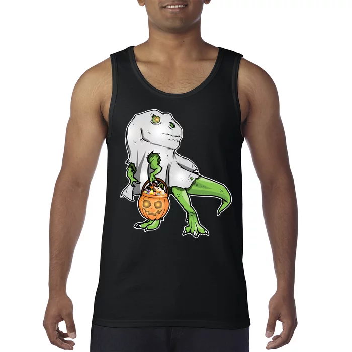 Funny T-Rex Ghost Pumpkin Candy Tank Top