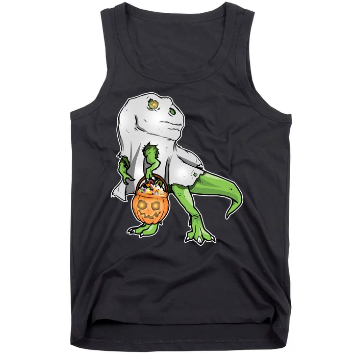 Funny T-Rex Ghost Pumpkin Candy Tank Top