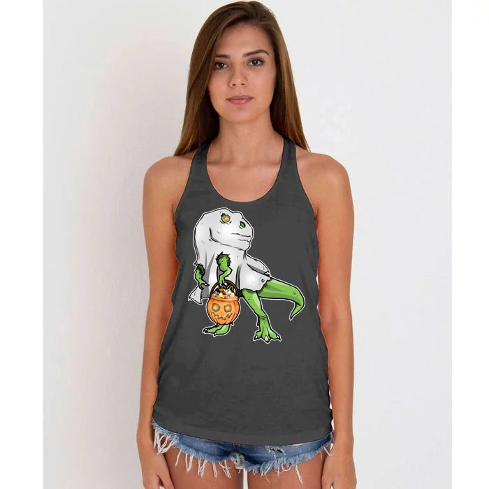 Funny T-Rex Ghost Pumpkin Candy Women's Knotted Racerback Tank