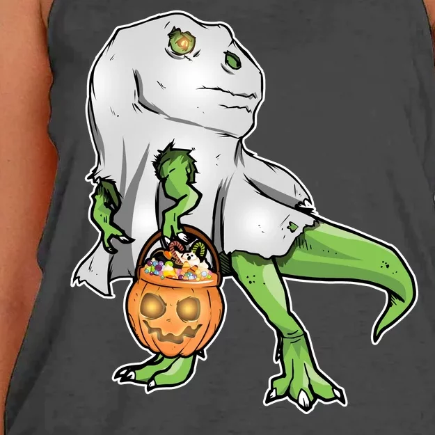 Funny T-Rex Ghost Pumpkin Candy Women's Knotted Racerback Tank